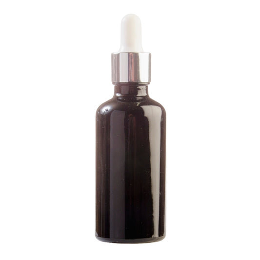 50ml Black Glass Aromatherapy Bottle With Pipette - White & Silver Collar (18/89)
