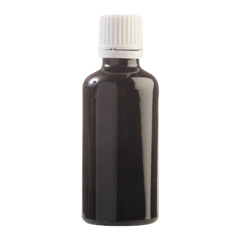 50ml Black Glass Aromatherapy Bottle with Dropper Cap - White