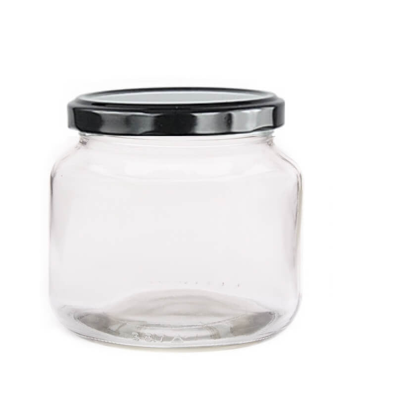 500ml Clear Glass Jar with Black Metal Lid (82mm Twist) - Essentially Natural