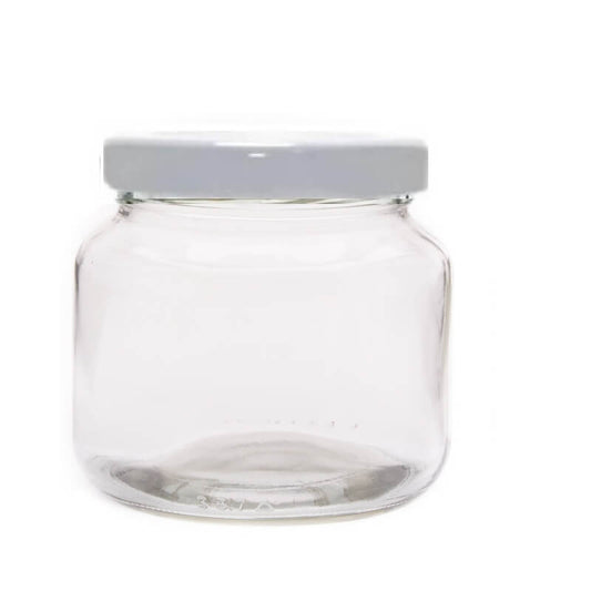500ml Clear Glass Jar with White Metal Lid (82mm Twist) - Essentially Natural