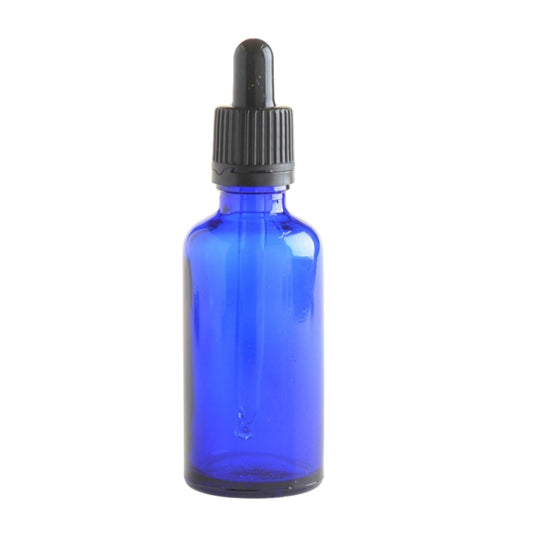 50ml Blue Glass Aromatherapy Bottle with Pipette - Black (18/89) - Essentially Natural
