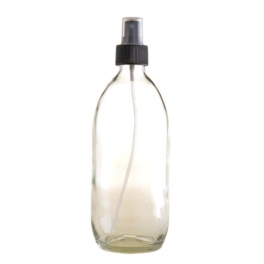500ml Clear Glass Generic Bottle with Atomiser Spray - Black (28/410) - Essentially Natural
