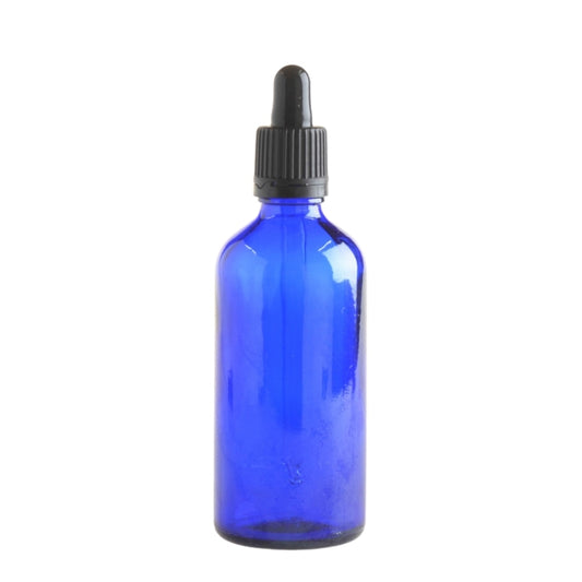 100ml Blue Glass Aromatherapy Bottle with Black Pipette (18/110) - Essentially Natural