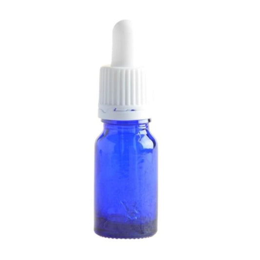 10ml Blue Glass Aromatherapy Bottle with Pipette - White (18/60) - Essentially Natural