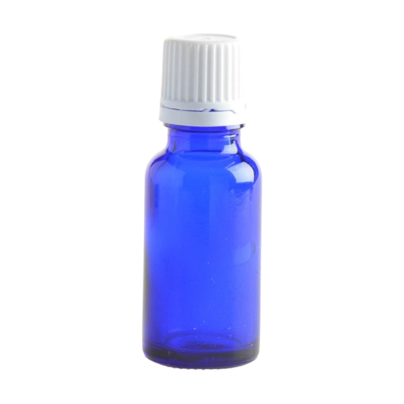 20ml Blue Glass Aromatherapy Bottle with Dropper Cap - White - Essentially Natural