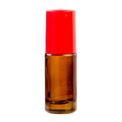 5ml Amberised Glass Roll On Bottle with Red Cap & Glass Ball