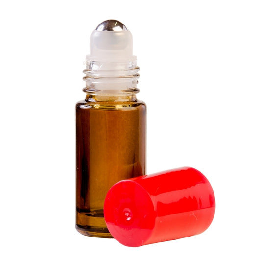 5ml Amberised Glass Roll On Bottle with Red Cap & Metal Ball