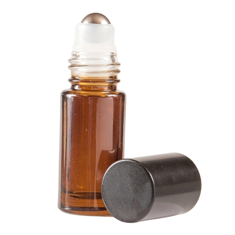 5ml Amberised Glass Roll On Bottle with Black Aluminum Cap & Metal Ball