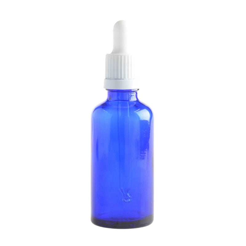 50ml Blue Glass Aromatherapy Bottle with Pipette - White (18/89) - Essentially Natural