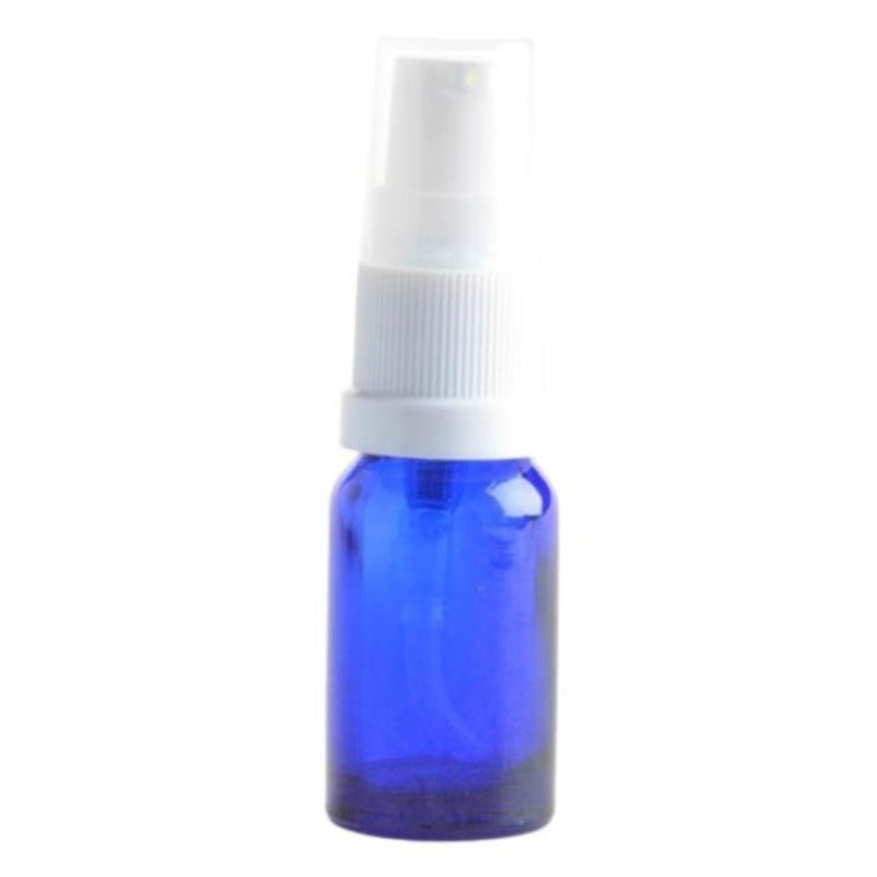 10ml Blue Glass Aromatherapy Bottle with Serum Pump - White (18/410) - Essentially Natural