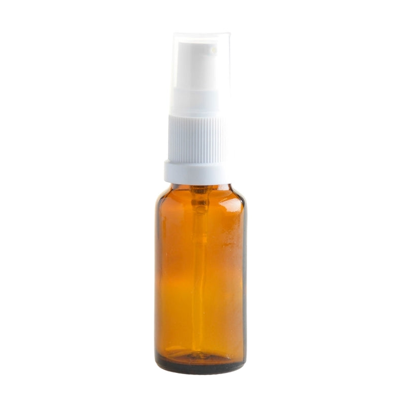 20ml Amber Glass Aromatherapy Bottle with Serum Pump - White (18/410) - Essentially Natural