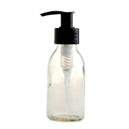 100ml Clear Glass Generic Bottle with Pump Dispenser - Black (28/410) - Essentially Natural