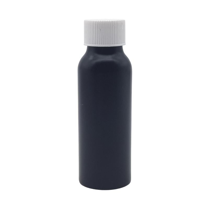 80ml Black Aluminium Bottle with LDPE Screw Cap - White (24/410)