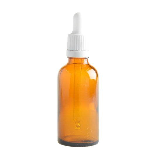 50ml Amber Glass Aromatherapy Bottle with Pipette - White (18/89) - Essentially Natural