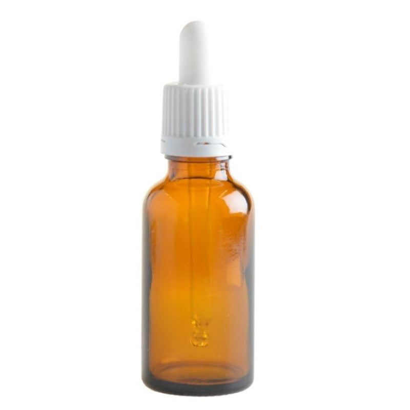 30ml Amber Glass Aromatherapy Bottle with Pipette - White (18/78) - Essentially Natural