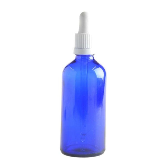 100ml Blue Glass Aromatherapy Bottle with Pipette - White (18/110) - Essentially Natural
