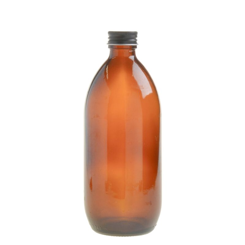 500ml Amber Glass Generic Bottle with Aluminium Screw Cap - Black (28/410) - Essentially Natural