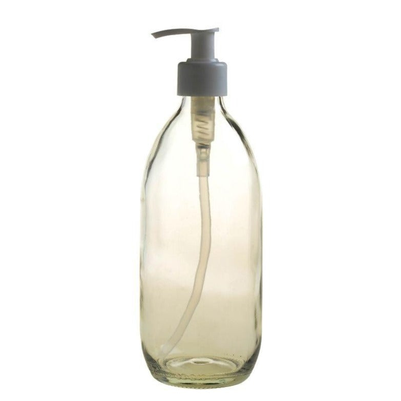 500ml Clear Glass Bottle with Pump Dispenser - White (28/410) - Essentially Natural
