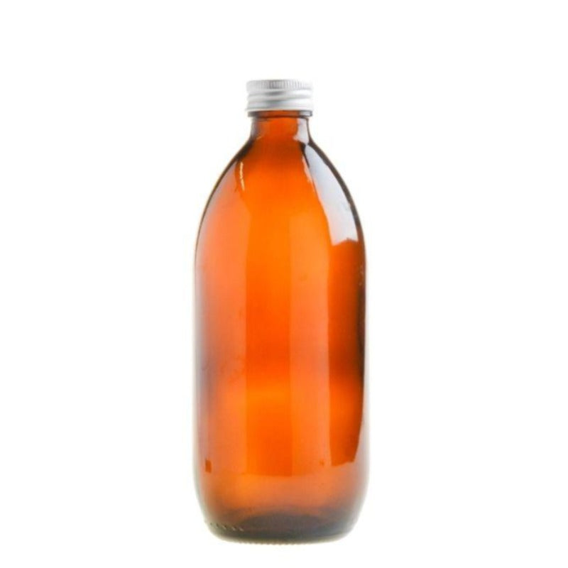 500ml Amber Glass Generic Bottle with Aluminium Screw Cap - Silver (28/410) - Essentially Natural