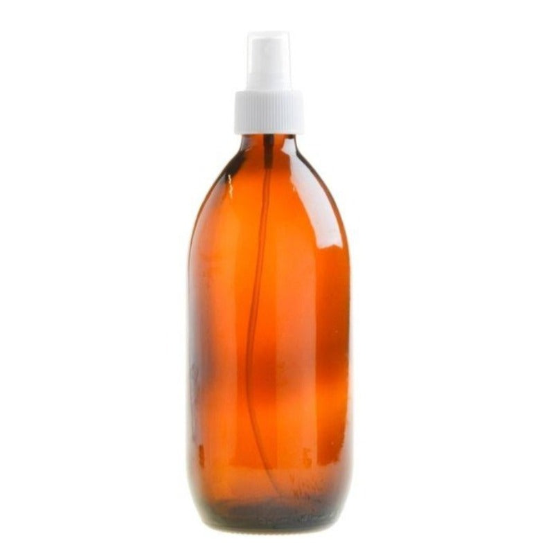 500ml Amber Glass Generic Bottle with Atomiser Spray - White (28/410) - Essentially Natural