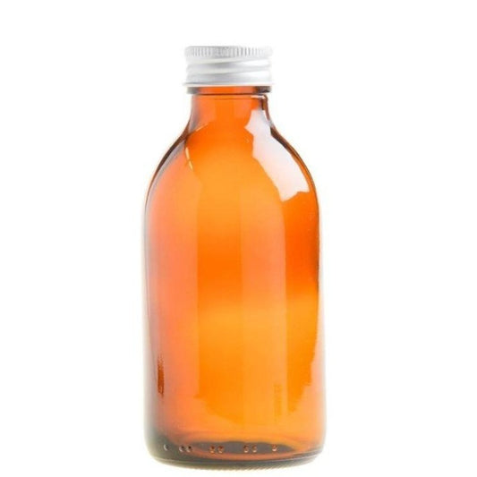 200ml Amber Glass Generic Bottle with Aluminium Screw Cap - Silver (28/410)