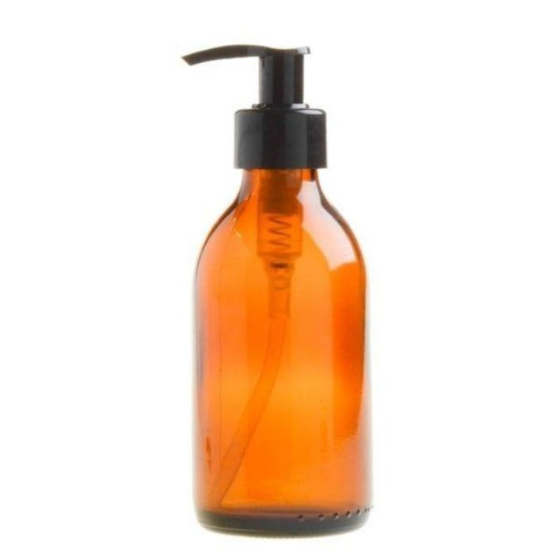 200ml Amber Glass Generic Bottle with Pump Dispenser - Black (28/410) - Essentially Natural
