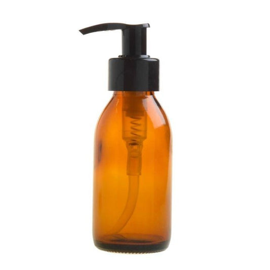 100ml Amber Glass Generic Bottle with Pump Dispenser - Black (28/410) - Essentially Natural