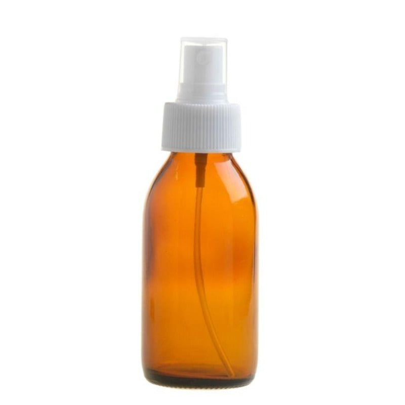 100ml Amber Glass Generic Bottle with Atomiser Spray - White (28/410) - Essentially Natural