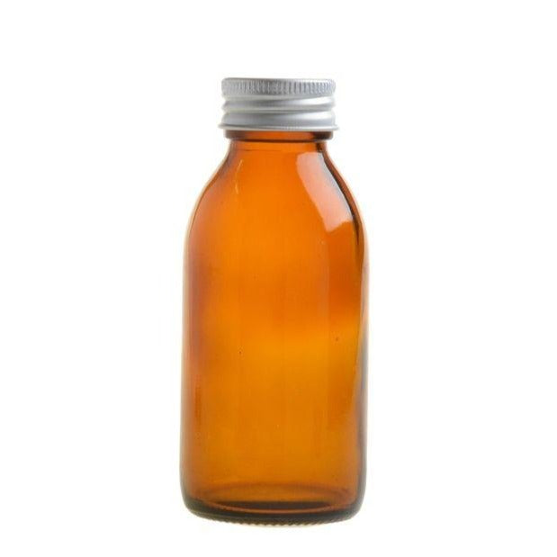 100ml Amber Glass Generic Bottle with Aluminium Screw Cap - Silver (28/410) - Essentially Natural