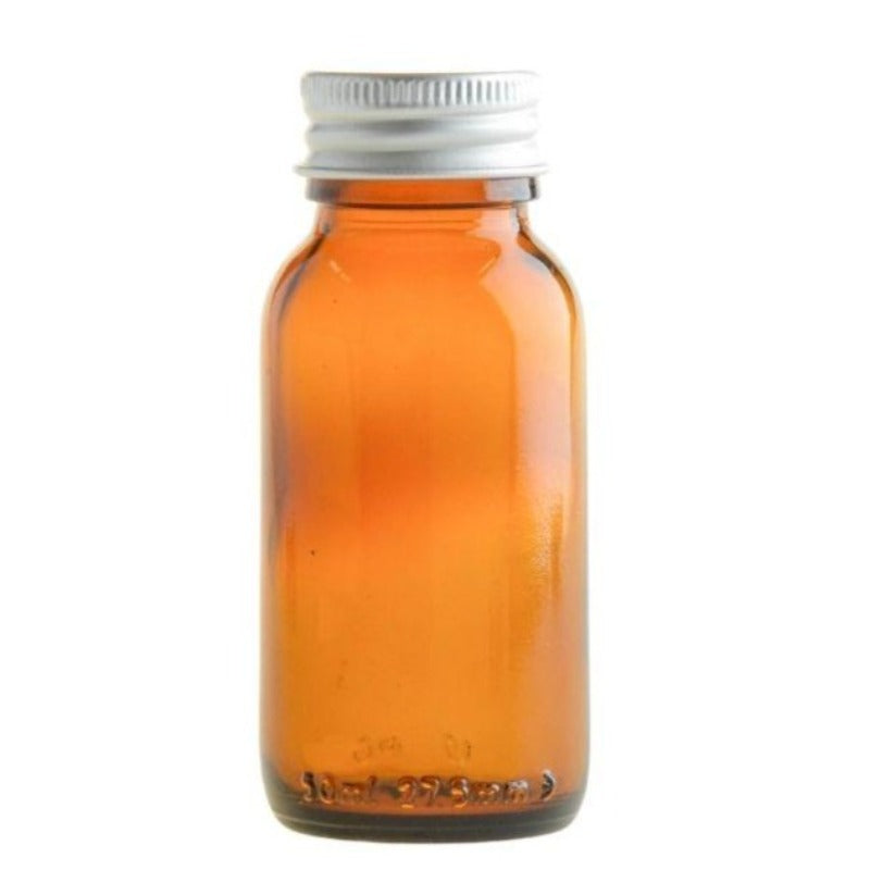 50ml Amber Glass Generic Bottle with Aluminium Screw Cap - Silver (28/410) - Essentially Natural