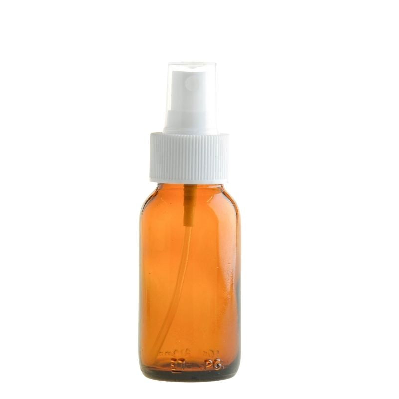 50ml Amber Glass Generic Bottle with Atomiser Spray - White (28/410) - Essentially Natural