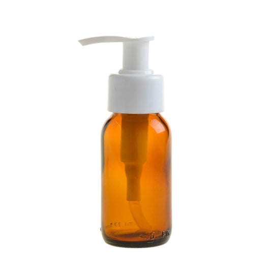 50ml Amber Glass Generic Bottle with Pump Dispenser - White (28/410)