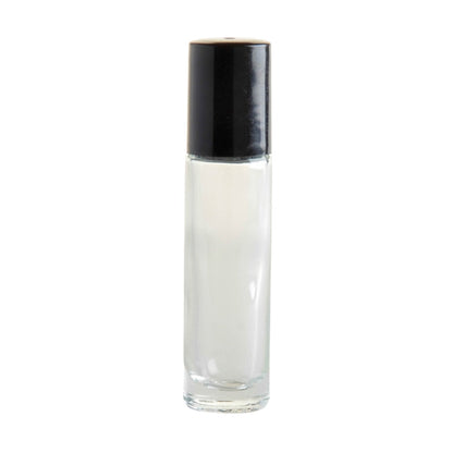 10ml Clear Glass Roll On Bottle with Black Cap & Glass Ball